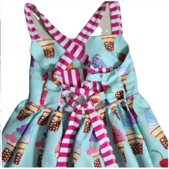 Toddler Baby Girls Summer Skirt Ice Cream Print Sleeveless Strap Backless Dress - Picture 4 of 7